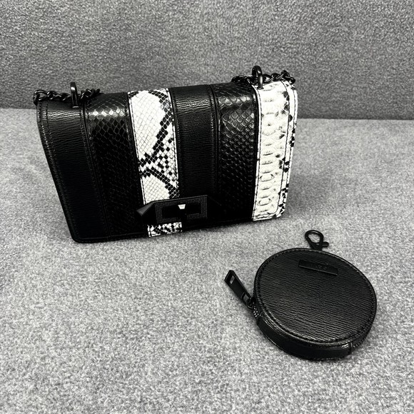ALDO Crossbody Hand Bag + coin wallet Black & white snake skin print Purse chain - Picture 12 of 16